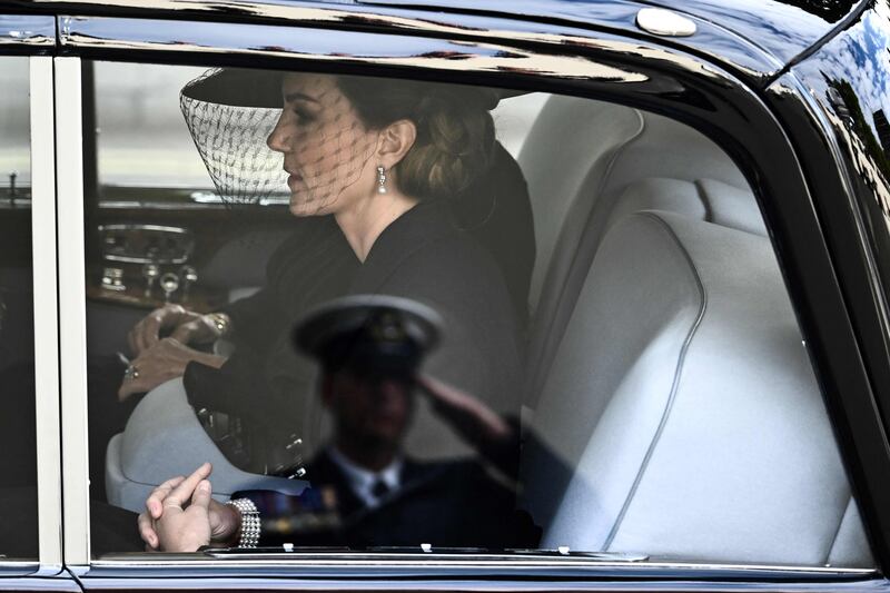 Catherine, Princess of Wales, leaves after the state funeral of Queen Elizabeth II. AFP 
