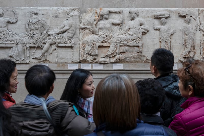 Sections of the Elgin Marbles, also known as the Parthenon Marbles, are displayed at The British Museum in London. Getty Images
