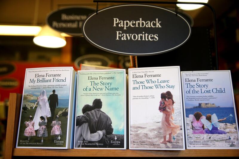 CAMBRIDGE , MA - APRIL 8: Elena Ferrante books are photographed at the Harvard Book Store in Cambridge, Mass., on April 8, 2016. (Photo by Jonathan Wiggs/The Boston Globe via Getty Images) *** Local Caption ***  op05oc-elena-ferrante.jpg