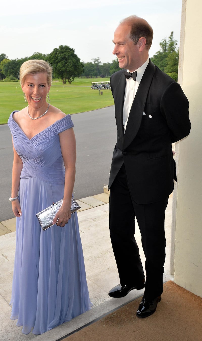 BUCKINGHAMSHIRE, ENGLAND - JUNE 9:   The Earl and Countess of Wessex attend a Gala Evening marking the 60th anniversary of The Duke of Edinburgh's Award at Stoke Park on June 9, 2016 in Buckinghamshire, England.  The Duke of Edinburgh will be joined by 007 stars including Sir Roger Moore, Dame Judi Dench and Naomie Harris for a James Bond-themed charity gala. The "Diamonds Are Forever" fundraising event will mark the 60th anniversary of The Duke of Edinburgh's (DofE) Awards. Hosted by David Walliams, it will be attended by past and present cast and crew from the spy film series, including producers Michael Wilson and Barbara Broccoli.   (Photo by John Stillwell - WPA Pool/Getty Images)
