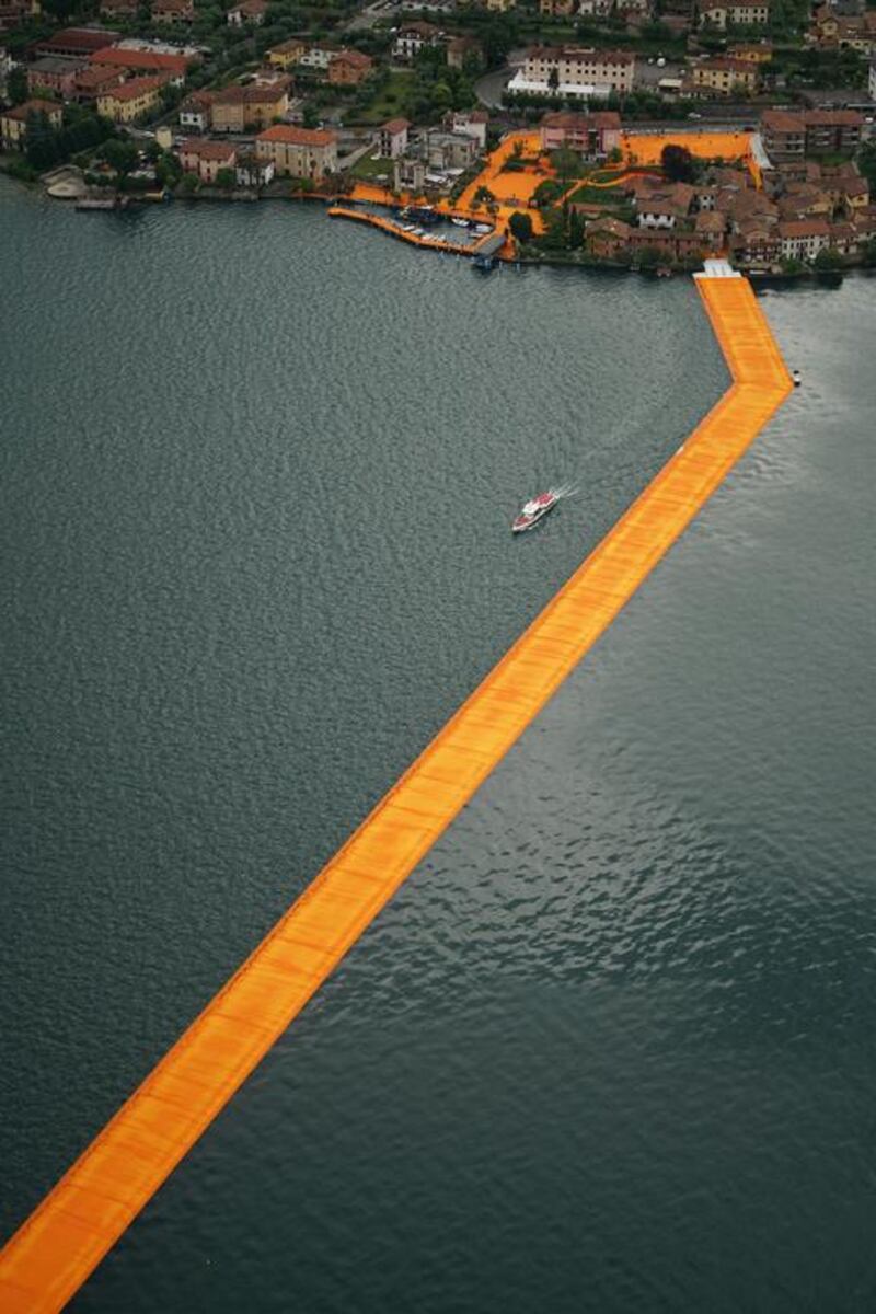 An aerial view of The Floating Piers taken on June 16, 2016. Images courtesy Wolfgang Wolz