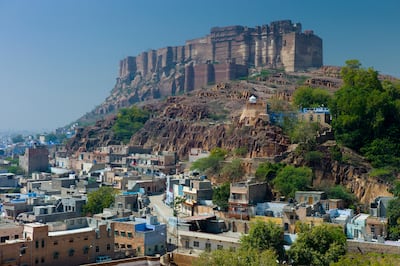 Mehrangarh Fort, Citadel of the Sun, and the Blue City of Jodhpur in Rajasthan, Northern India. Getty Images
