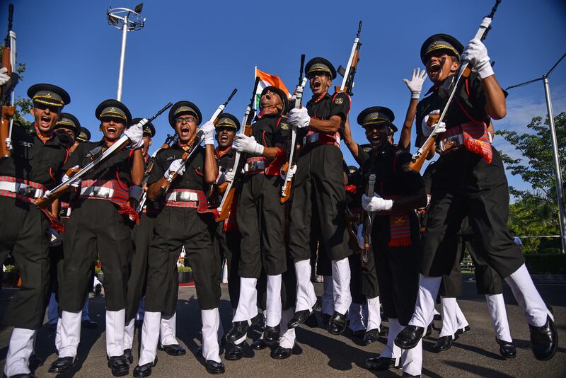 Indian Army cadets take part in their graduation ceremony at the Officers Training Academy in Chennai on Saturday. EPA