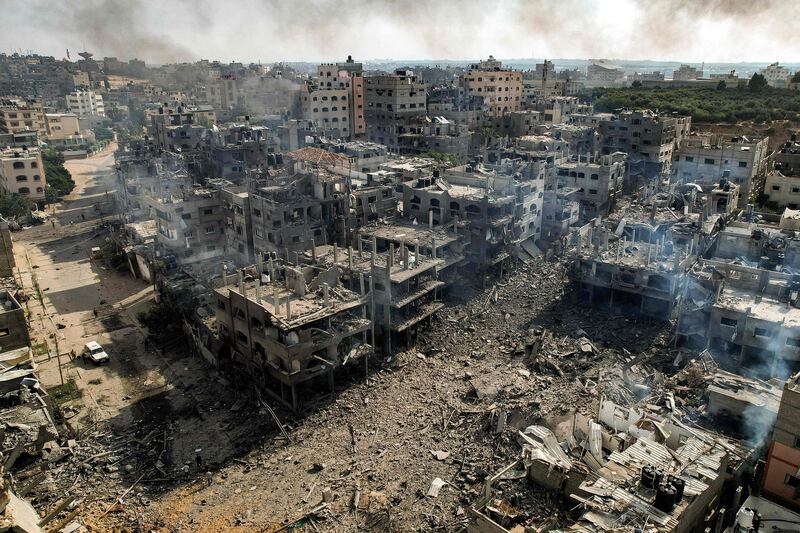 Buildings destroyed by Israeli air strikes in the Jabalia refugee camp in Gaza City. AFP
