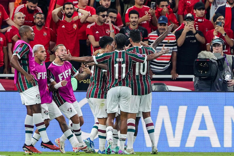 Fluminense players celebrate their first goal. AFP