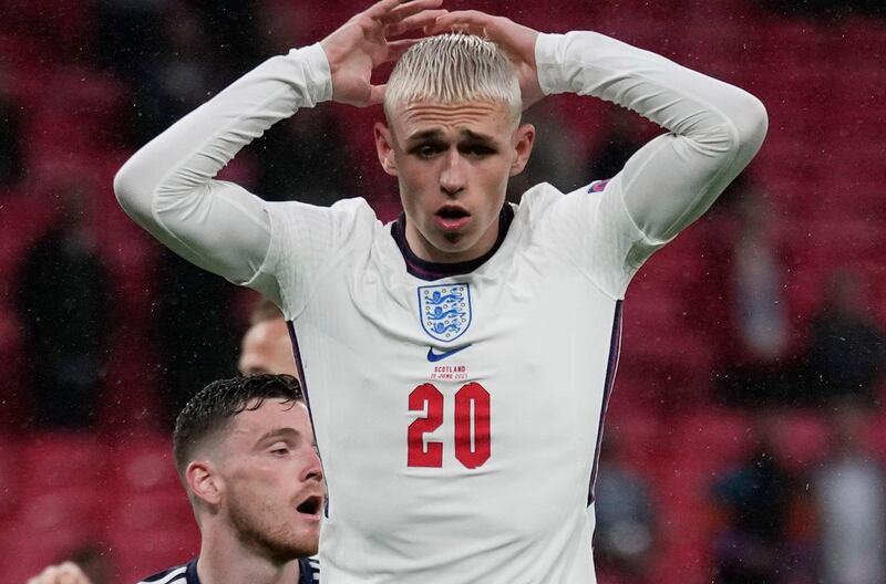 England's Phil Foden shows his frustration. Reuters