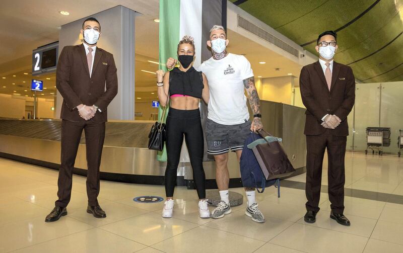 Paige VanZant and Austin Vanderford arrive in Abu Dhabi from Las Vegas. Etihad Airways