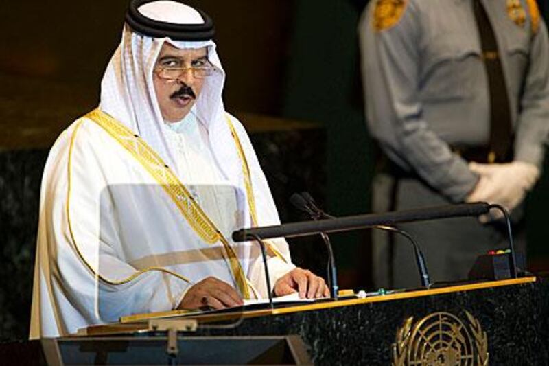 King Hamad bin Issa Al Khalifa at the United Nations in New York last year. Yesterday in Bahrain he concentrated on domestic matters and pledged greater powers for the lower house of the Bahraini parliament.