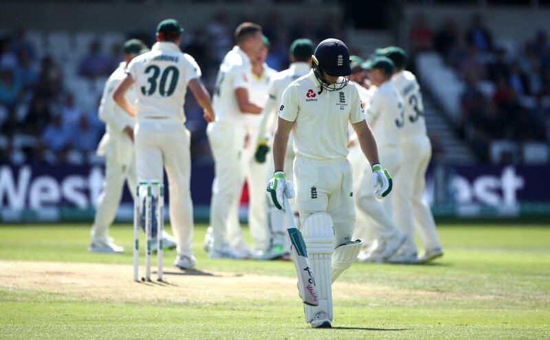 Jos Buttler 5. Misjudges a drive and caught by Usman Khawaja off Hazlewood. PA Photo