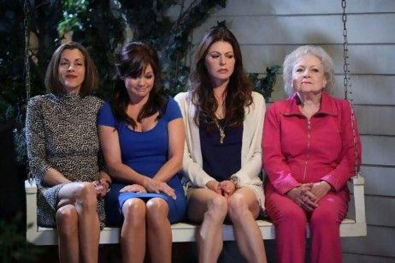 The 90-year-old actress Betty White, far right, stars in Hot in Cleveland. Evans Ward / PictureGroup