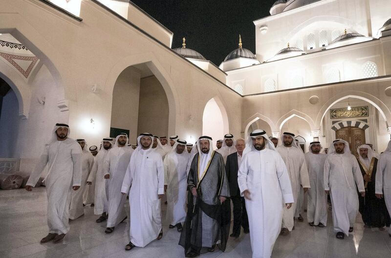 Dr. Sheikh Sultan bin Muhammad Al Qasimi, Supreme Council Member and Ruler of Sharjah, inaugurates Sharjah Mosque in Al Tay area. WAM
