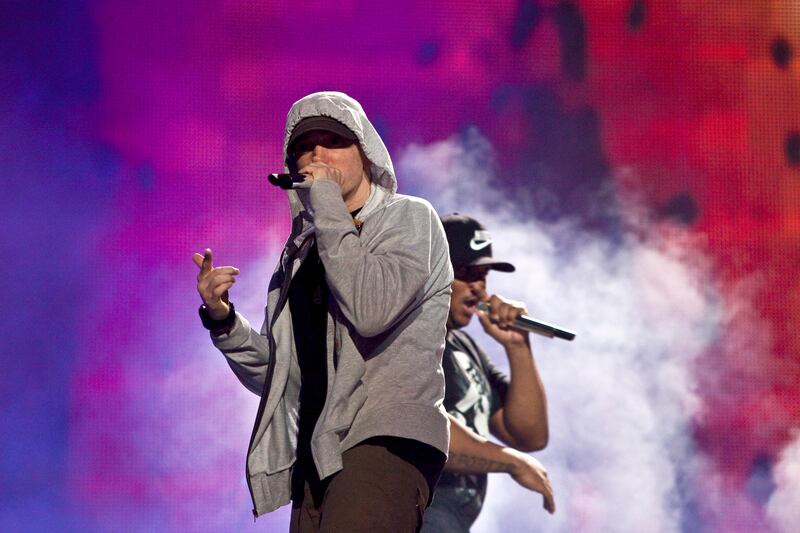 ABU DHABI, UNITED ARAB EMIRATES,  November 04, 2012. Eminem plays at the Du Arena on Yas Island as part of the F1 weekend entertainment. Image is to be published once only and not for download before 30th Nov 2012. (ANTONIE ROBERTSON / The National)