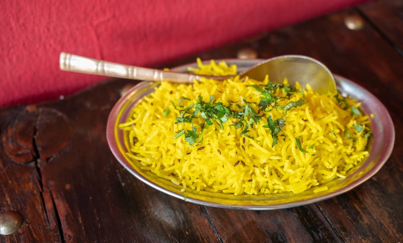 Turmeric rice makes good on the immunity-boosting Indian spice haldi. Getty Images