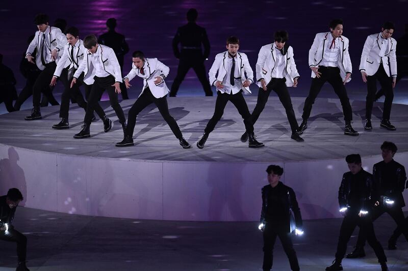 Exo perform during the Closing Ceremony of the PyeongChang 2018 Winter Olympic Games at PyeongChang. David Ramos / Getty