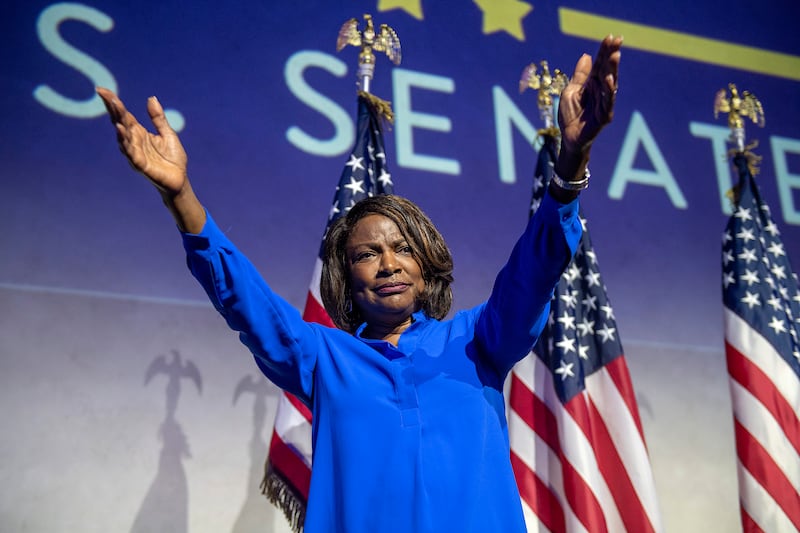 Republican Senate candidate Val Demings speaks to supporters in Wilton Manors, Florida. AP 