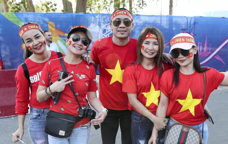 ABU DHABI , UNITED ARAB EMIRATES , January 8 – 2019 :- Vietnam fans before the start of AFC Asian Cup UAE 2019 football match between IRAQ vs. VIETNAM held at Zayed Sports City in Abu Dhabi. ( Pawan Singh / The National ) For News/Sports