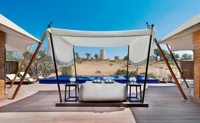 Deck of a tented pool villa. Ritz-Carlton