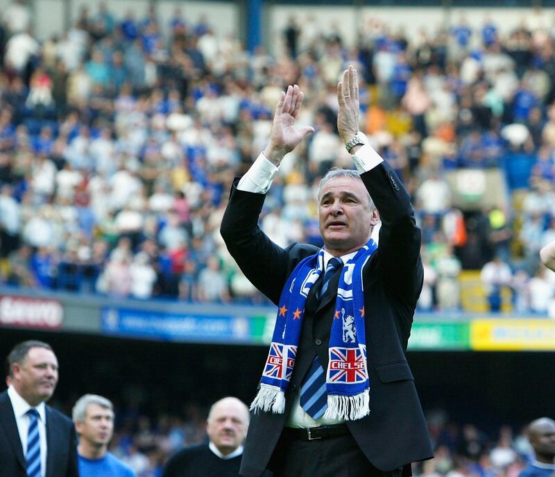 LONDON - MAY 15: Chelsea Manager Claudio Ranieri salutes the fans after  the FA Barclaycard Premiership match between Chelsea and Leeds United at Stamford Bridge on May 15, 2004 in London.  (Photo by Ben Radford/Getty Images)
