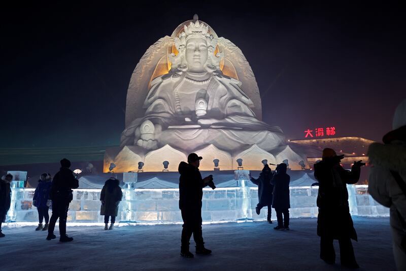 This year features a giant snow sculpture of Buddha. Reuters 