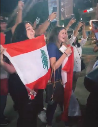 Lebanese people celebrating the Mayyas win in a video shared by dancer Aya Charaf, who is part of the troupe. Photo: Instagram / @ayacharaf