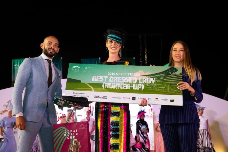 Style Stakes Best Dressed Lady runner-up, Emma Wells, at the Dubai World Cup on March 30, 2019. Twitter / Meydan Style