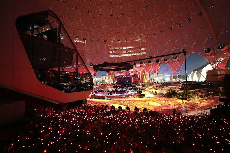 The view from one of two control rooms that manage the content beamed across Al Wasl dome. Pawan Singh / The National  