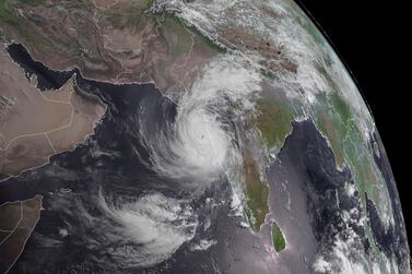 A satellite image from the National Oceanic and Atmospheric Administration shows Cyclone Tauktae approaching India's Gujarat state on May 17, 2021. AFP