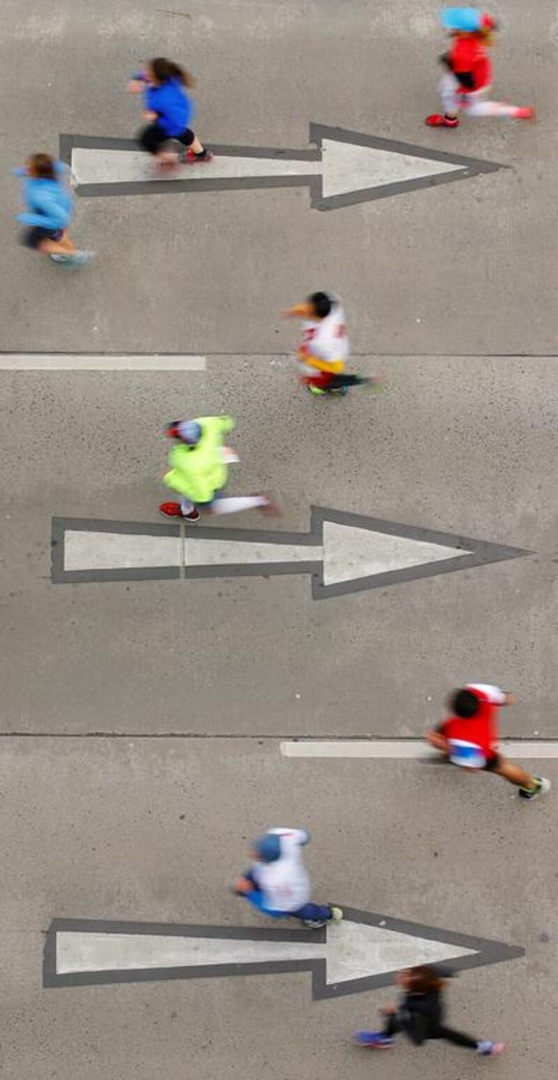 They’re going the right way. Runners compete in the Vienna City Marathon. Heinz-Peter Bader / Reuters