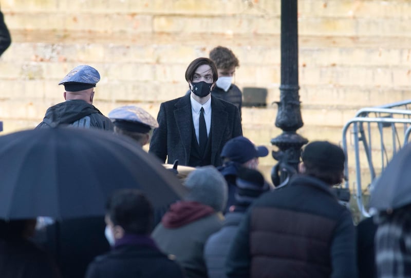 British actor Robert Pattinson wears a mask during the filming. Getty Images