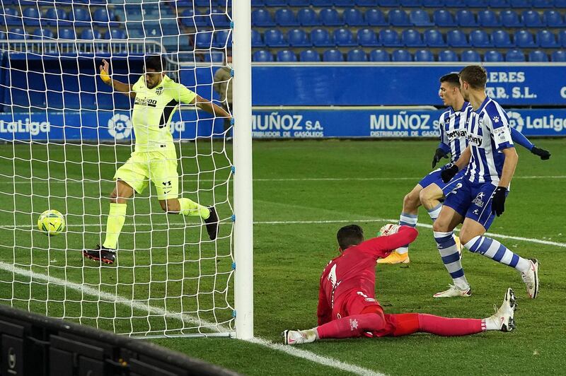 Luis Suarez taps home the winner for Atletico. AFP