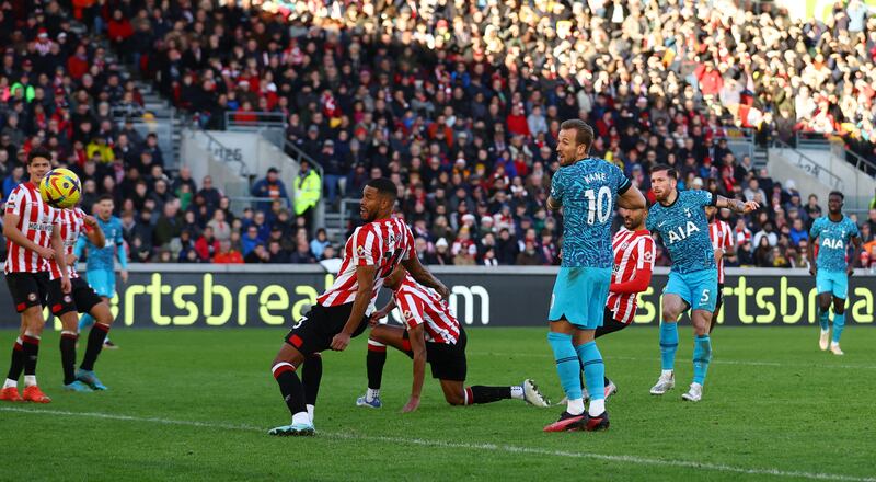 Pierre-Emile Hojbjerg scores Tottenham's second goal. Reuters