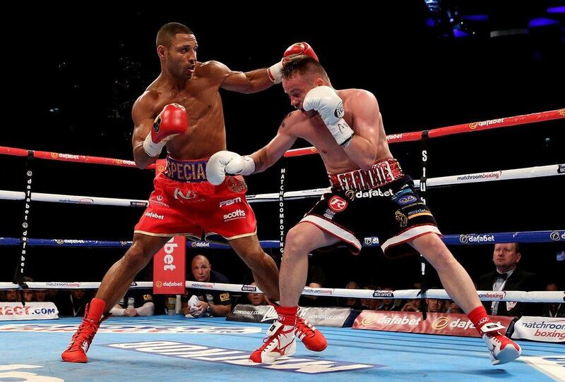 Kell Brook, left, of Engalnd and Frankie Gavin of England exchange blows during their IBF World Welterweight Championship bout at the O2 Arena on May 30, 2015 in London, England. (Photo by Ben Hoskins/Getty Images)



