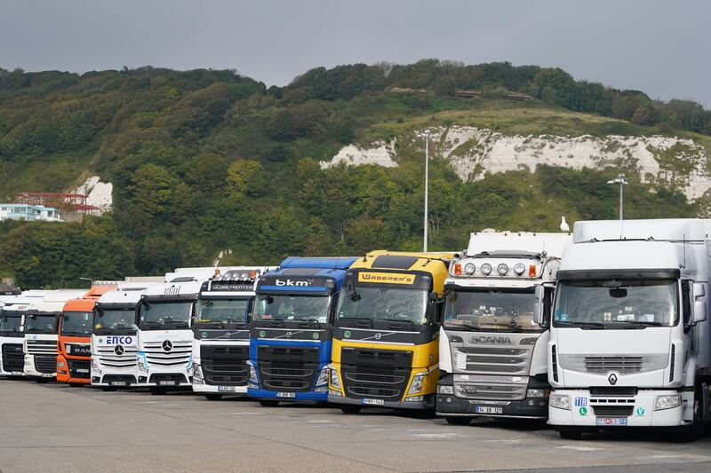 Lorries parked in Dover, the destination for migrants gathered in the French port city of Calais. PA