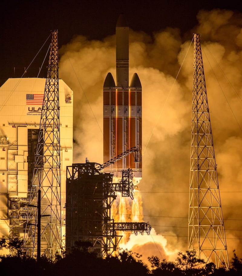 This photo released by NASA shows the United Launch Alliance Delta IV Heavy rocket with the Parker Solar Probe on board launching from the Mobile Service Tower. AFP/NASA