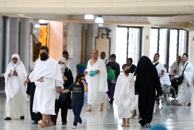 Muslim pilgrims wear protective face masks to prevent contracting coronavirus, as they arrive at the Grand mosque in the holy city of Mecca, Saudi Arabia. REUTERS