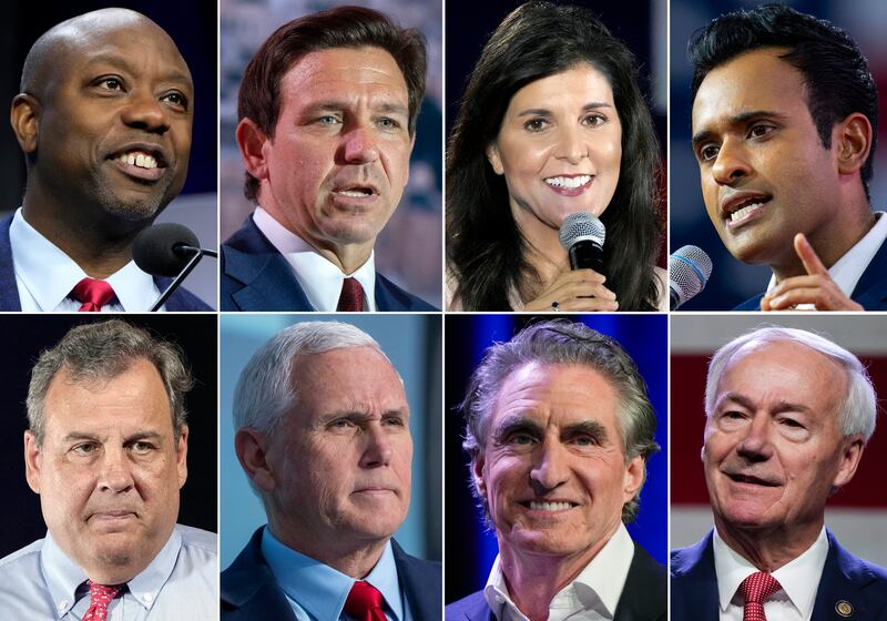 The eight Republican candidates set to participate in the party's first debate on Wednesday. AP