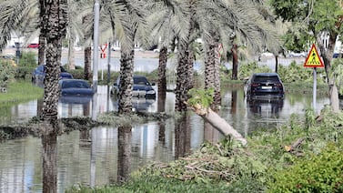 Roads in Dubai were flooded after record rainfall on April 16. Pawan Singh / The National