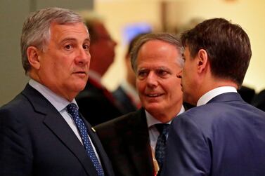 Pictured from left to right are Antonio Tajani, the President of the European Parliament; Enzo Moavero Milanesi, Italy’s Foreign Minister; and Italian Prime Minister Giuseppe Conte. AFP