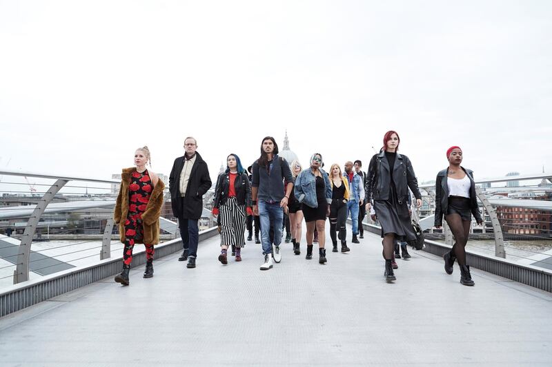 LONDON, ENGLAND - AUGUST 30: Dr. Martens causes disruption on the Millennium Bridge on August 30, 2017 in London, England. (Photo by Getty Images/Getty Images for Dr. Martens)