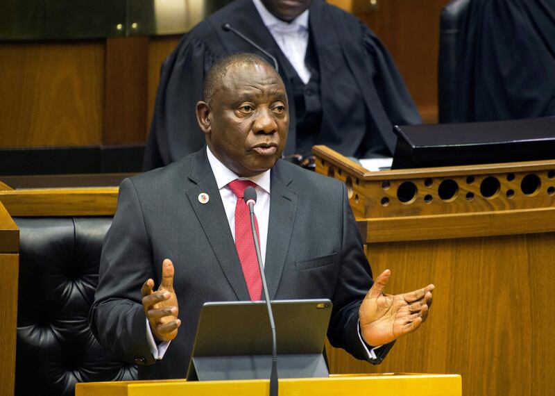 South African President Cyril Ramaphosa delivers his State of the Nation Address at parliament in Cape Town, South Africa, June 20, 2019. REUTERS/Rodger Bosch/Pool via REUTERS/File Photo