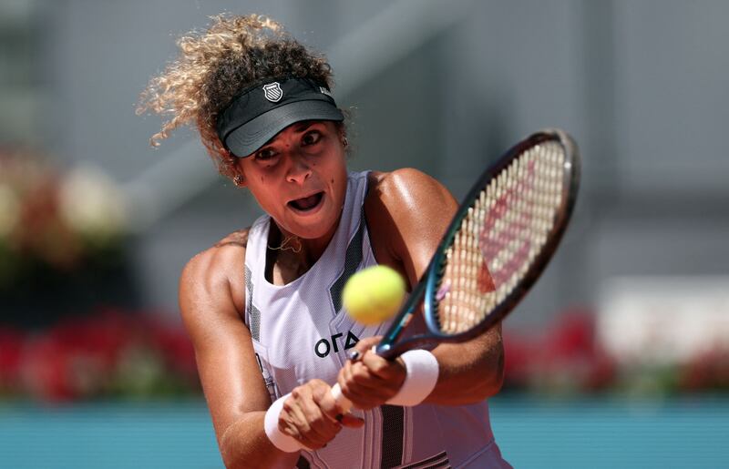 Mayar Sherif was beaten in three sets by Aryna Sabalenka at the Madrid Masters on May 2, 2023. AFP