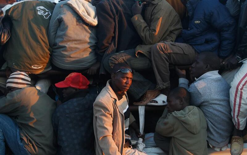 Foreign workers from Nigeria, Ghana and other African countries in Libya. Chris Hondros / Getty Images