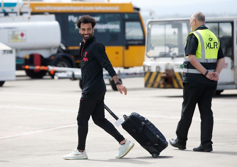 Liverpool's Mohamed Salah at the John Lennon Airport on Friday, May 27, 2022, before leaving for Paris to compete in the Champions League final against Real Madrid. Reuters