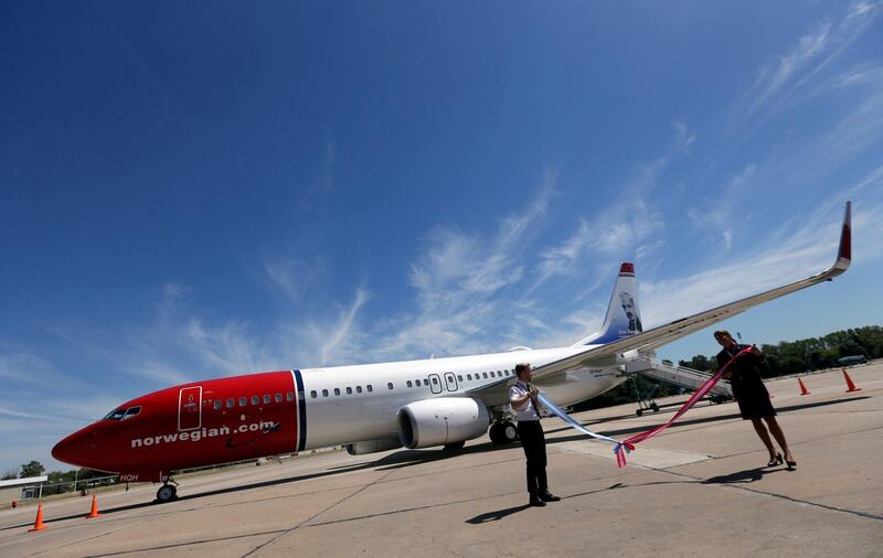 FILE PHOTO: A Norwegian Air Boeing 737-800 is seen during the presentation of Norwegian Air first low cost transatlantic flight service from Argentina at Ezeiza airport in Buenos Aires, Argentina, March 8, 2018. REUTERS/Marcos Brindicci/File Photo/File Photo