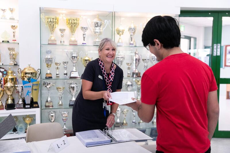 DUBAI, UNITED ARAB EMIRATES. 15 AUGUST 2019. 
Students receive and react to their A-Level results at Jumeirah College school.
(Photo: Reem Mohammed/The National)

Reporter:
Section: