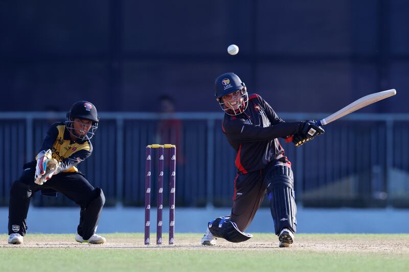 UAE captain Chaya Mughal bats against Malaysia at the Sylhet Cricket Stadium. 