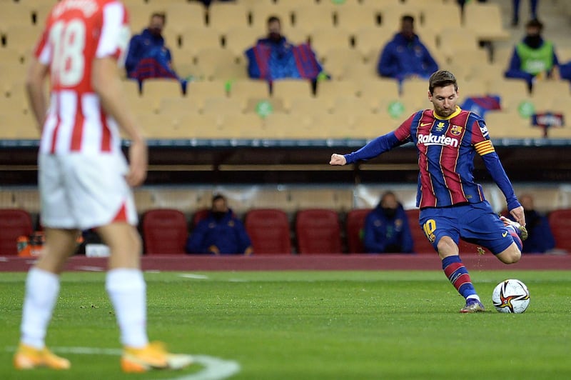 Barcelona's Lionel Messtakes a free kick. AFP