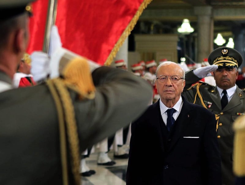 President Beji Caid Sebsi at the Palace of Carthage in Tunis during yesterday’s transfer of power ceremony. Mohamed Messara / EPA