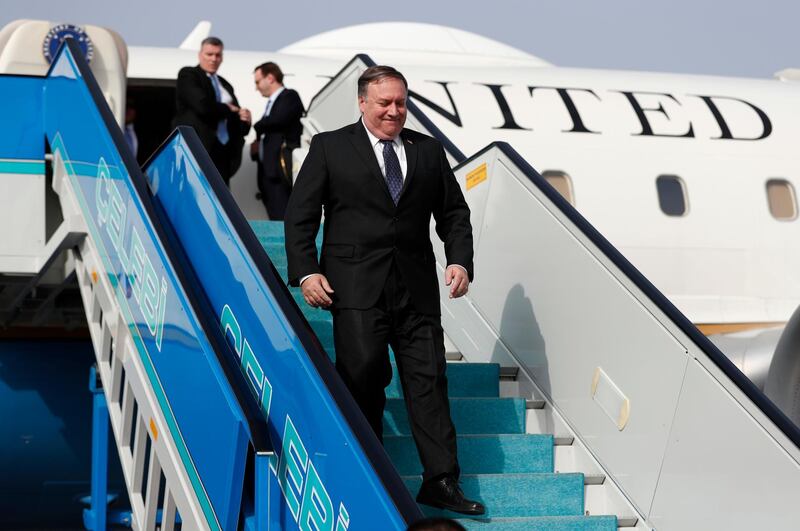 U.S. Secretary of State Mike Pompeo arrives in Ankara, Turkey, Wednesday Oct. 17, 2018, as the US delegation arrives for high level talks over the unexplained disappearance of Saudi writer and journalist Jamal Khashoggi at the Saudi Consulate in Istanbul.  On Wednesday a pro-government Turkish newspaper published a report made from what they described as an audio recording of Khashoggi's torture and slaying. (Leah Millis/Pool via AP)