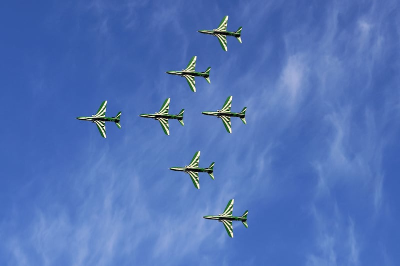 The Royal Saudi Air Force’s Hawks aerobatics team in formation